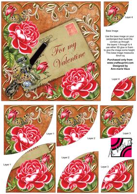 Red Rose Burnt for My Valentine 6in Duo Corner Stacker