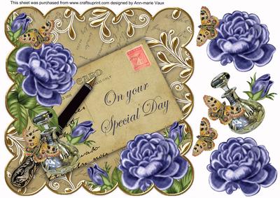 Blue Rose Natural Special Day 8in Scallop Decoupage Topper