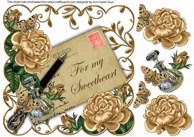 Coffee Roses for My Sweetheart Inksaver 8in Decoupage Topper