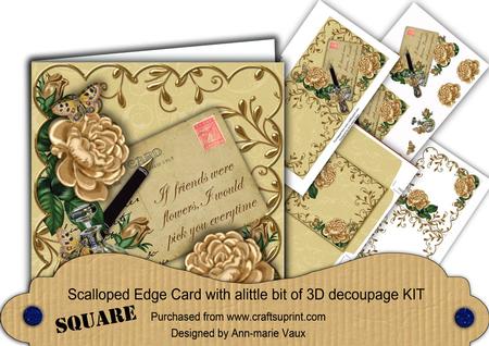 Coffee Roses If Friends Were. Postcard 3D Decoupage Card Kit