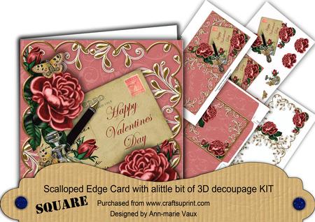 Plum Pink Rose Valentines Day Postcard 3D Decoupage Card Kit