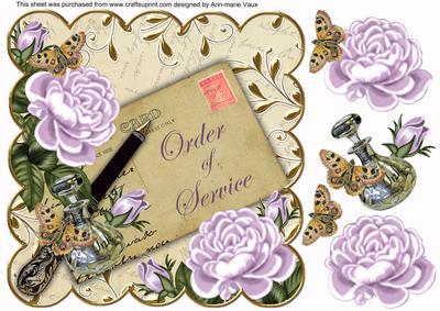 Lilac Roses Cream Order of Service 8in Decoupage Topper