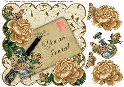 Coffee Roses Cream You Are Invited 8in Decoupage Topper