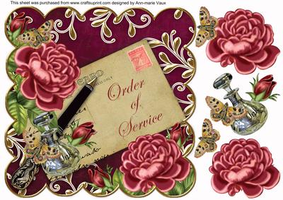 Dpink Rose Hpink Order of Service 8in Decoupage Topper