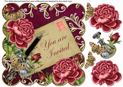 Dpink Roses Hpink You Are Invited 8in Decoupage Topper