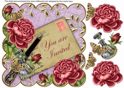 Dpink Roses Lilac You Are Invited 8in Decoupage Topper