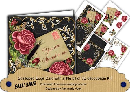 Dpink Roses Black Special to Me 3D Decoupage Card Kit
