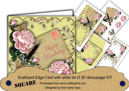 Pink Roses Lemon Happy Birthday 3D Decoupage Card Kit