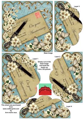 Cream Blossom Teal Anniversary 5in Scallop Bottom Stacker