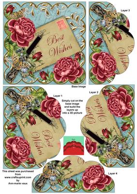 Dpink Roses Teal Best Wishes 5in Scallop Bottom Stacker