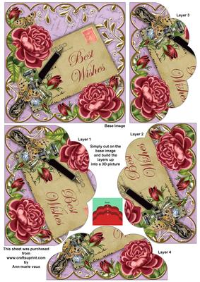 Dpink Roses Lilac Best Wishes 5in Scallop Bottom Stacker