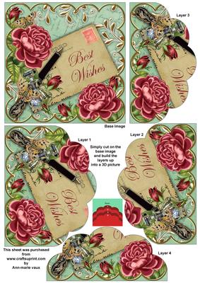 Dpink Roses Mint Best Wishes 5in Scallop Bottom Stacker