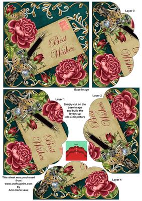 Dpink Roses Petrol Best Wishes 5in Scallop Bottom Stacker