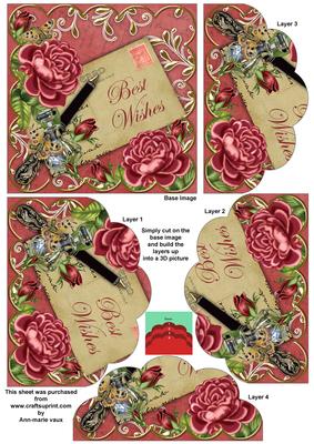 Dpink Roses Red Best Wishes 5in Scallop Bottom Stacker