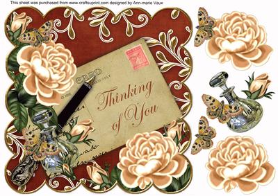Peach Roses Sun Thinking of You 8in Decoupage Topper