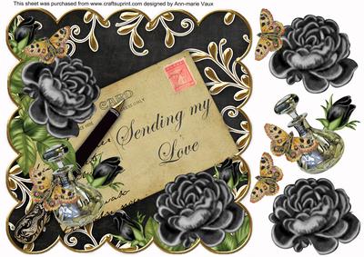Black Roses Sending My Love 8in Decoupage Topper