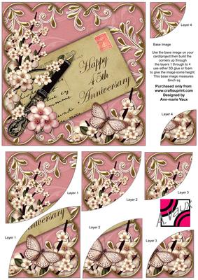 Pink Blossom Happy 45th Anniversary 6in Duo Corner Stacker