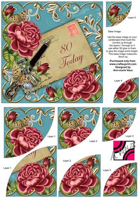 Deep Pink Roses Teal 80 Today 6in Duo Corner Stacker