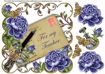 Blue Roses for My Teacher Ink Saver 8in Decoupage Topper