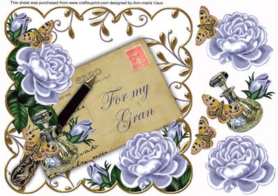 Pblue Roses for My Gran Ink Saver 8in Decoupage Topper