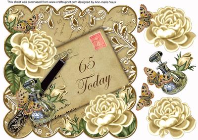 Cream Roses 65 Today 8in Scallop Decoupage Topper