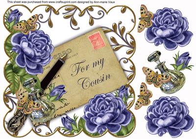 Blue Roses for My Cousin Ink Saver 8in Decoupage Topper