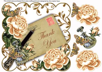 Peach Roses Thank You Ink Saver 8in Decoupage Topper