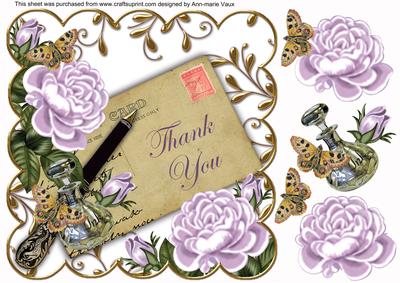 Lilac Roses Thank You Ink Saver 8in Decoupage Topper