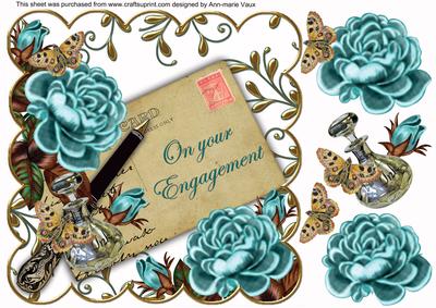 Teal Roses Your Engagement Ink Saver 8in Decoupage Topper