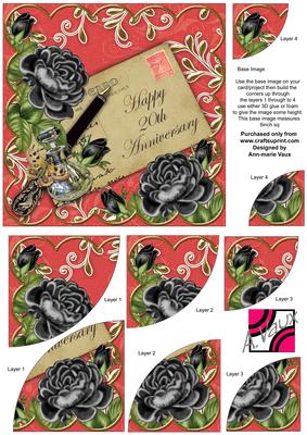 Black Rose Red Happy 20th Anniversary 6in Duo Corner Stacker
