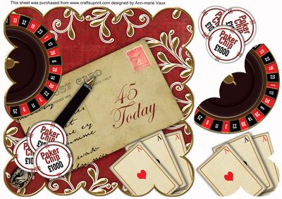 Red Roulette 45 Today 8in Scallop Decoupage Topper