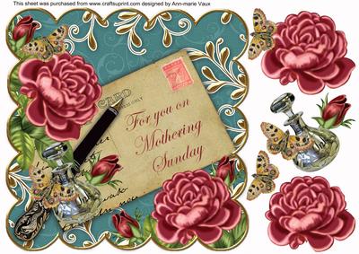 Dpink Rose Petrol Mothering Sunday 8in Decoupage Topper