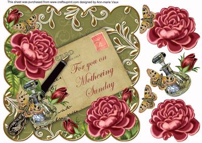 Dpink Rose Mid Olive Mothering Sunday 8in Decoupage Topper