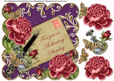Dpink Rose Deep Purple Mothering Sunday 8in Decoupage Topper