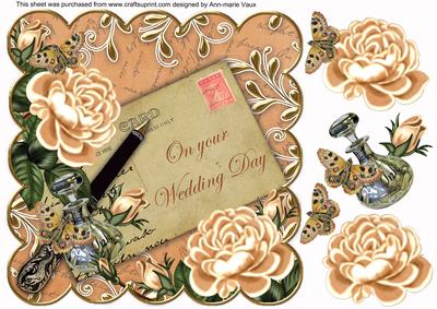 Peach Roses on Your Wedding Day 8in Decoupage Topper