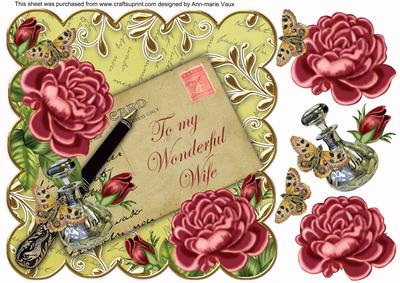 Dpink Roses Lemon Wonderful Wife 8in Decoupage Topper