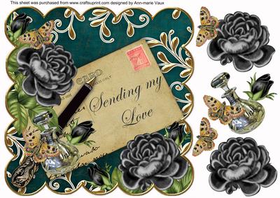 Black Roses Petrol Sending Love 8in Decoupage Topper