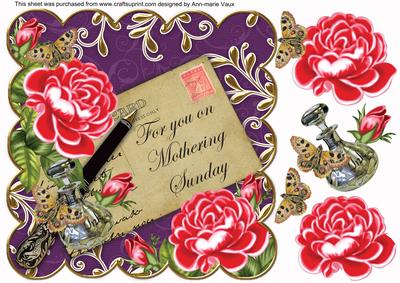 Red Roses Dpurple Mothering Sunday 8in Decoupage Topper