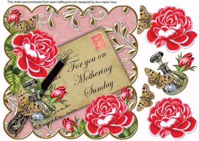 Red Roses Dred Mothering Sunday 8in Decoupage Topper