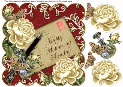 Cream Roses Claret Mothering Sunday 8in Decoupage Topper