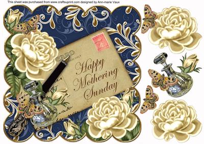Cream Roses Navy Mothering Sunday 8in Decoupage Topper
