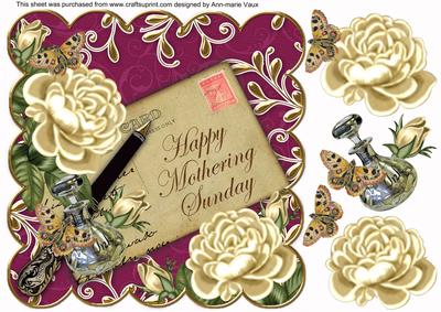 Cream Roses Cerise Mothering Sunday 8in Decoupage Topper