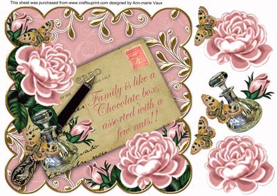 Pink Roses Assorted Family 8in Decoupage Topper