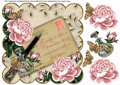 Pink Roses Cream Assorted Family 8in Decoupage Topper