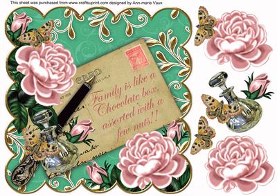 Pink Roses Green Assorted Family 8in Decoupage Topper
