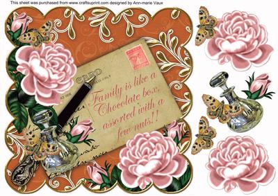 Pink Roses Burnt Assorted Family 8in Decoupage Topper