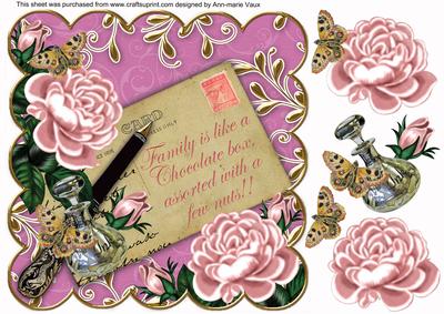 Pink Roses Cerise Assorted Family 8in Decoupage Topper