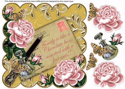 Pink Roses Gold Assorted Family 8in Decoupage Topper