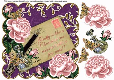 Pink Roses Dpurple Assorted Family 8in Decoupage Topper