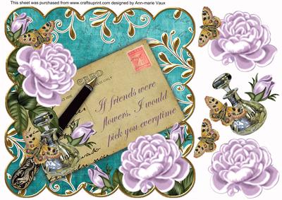 Lilac Roses Deep Teal If Friends 8in Decoupage Topper